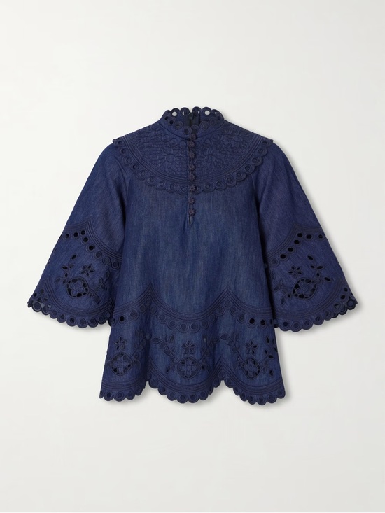 Zimmermann Tops - Zimmermann Navy Blue Eyelet Embroidered Button-Down Top